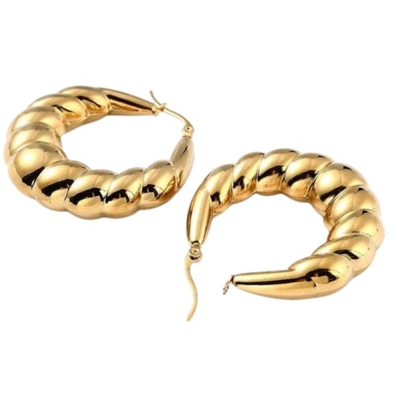 1 3/4 Inch 43mm Hoop Gold Tone Pierced Post Earrings - Picture 2 of 5